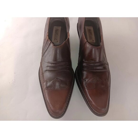 Vtg Matisse Womens Western Ankle Boots Brown Leather Almond Toe Cuban Heels 6.5M - Picture 4 of 9